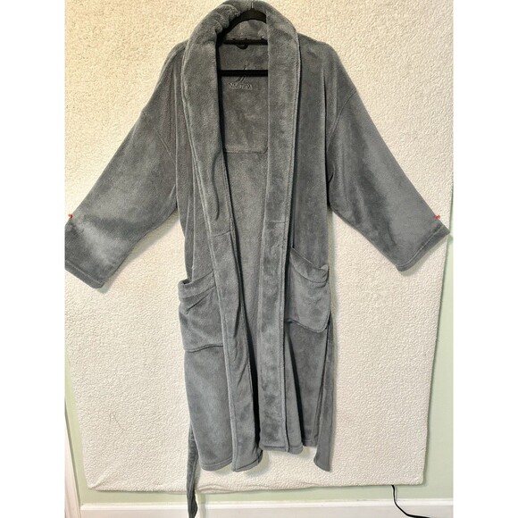 Nautica Men Plush Belted Collar Gray Long Robe One Size Regular Embroidered - Picture 5 of 15